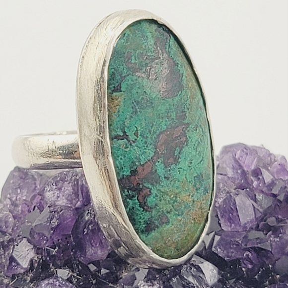 CHRYSOCOLLA OVAL SHAPE RING HANDMADE IN STERLING SILVER METAL  SZ 7 - Picture 3 of 5